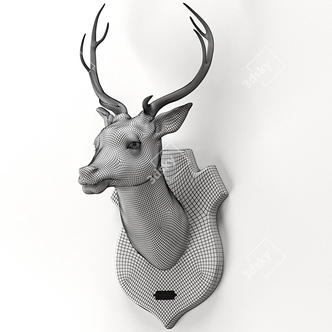 Rustic Wooden Deer Sculpture 3D model image 5