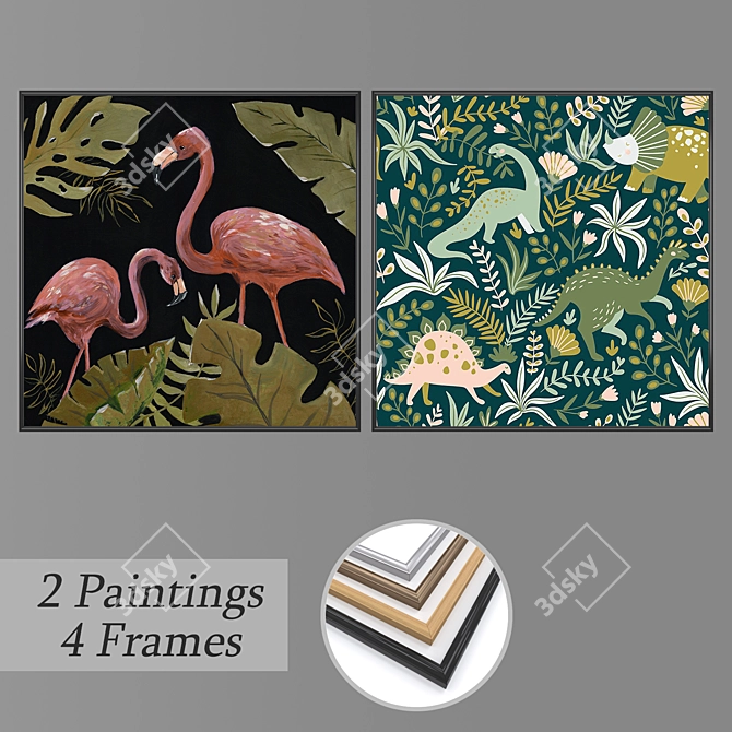 Modern Wall Art Set with Frames 3D model image 1