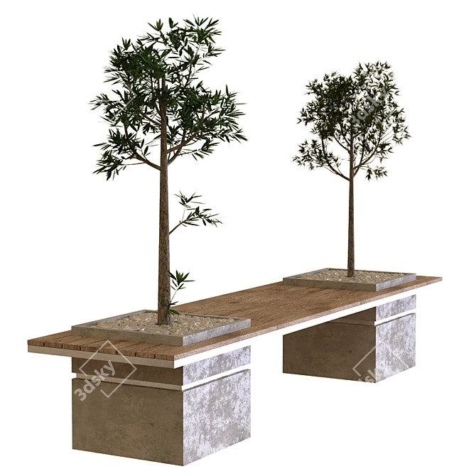 14-Piece Plant Tree Set with Bench 3D model image 1