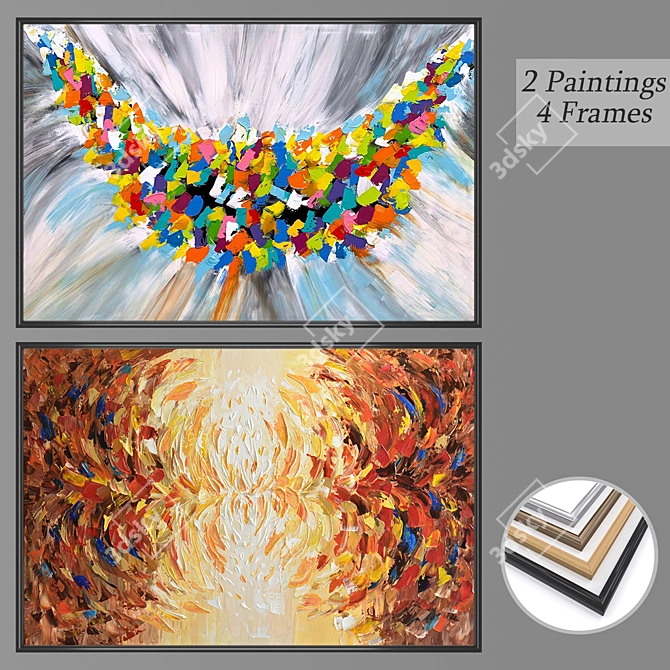 Modern Wall Art Set with Frame Options 3D model image 1