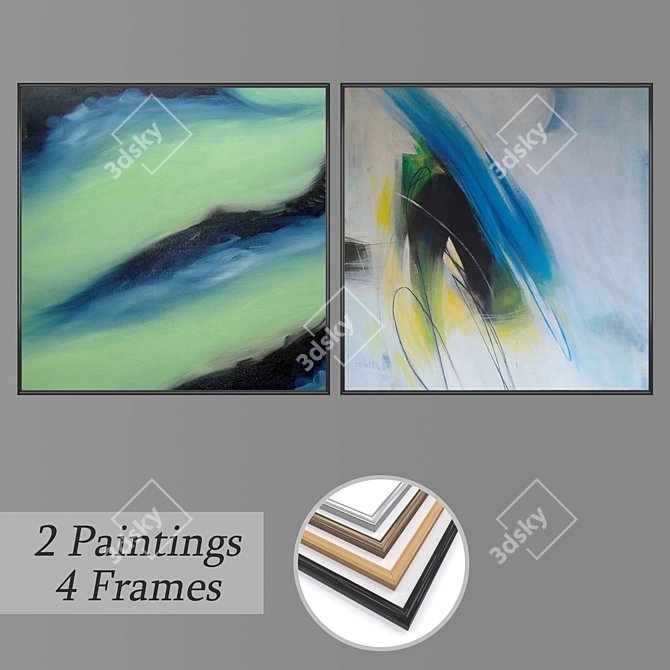 Elegant Wall Art Set with Frame Options 3D model image 1