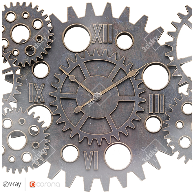 Rustic Steampunk Wall Clock 3D model image 2