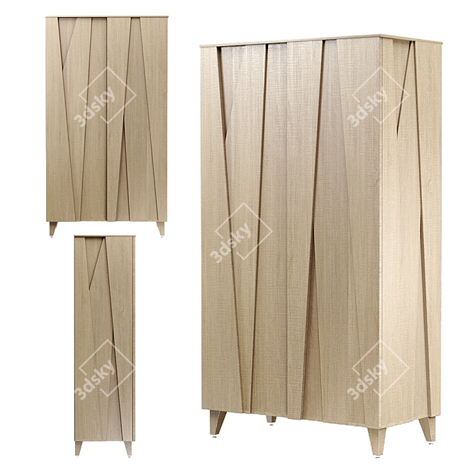 Modern Oak Wardrobe with Glass Shelves 3D model image 1
