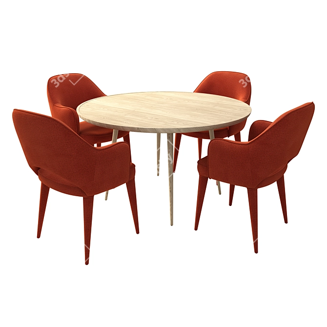 Rust Orange Vintage Upholstered Chair & Oakwood Dining Table 3D model image 1