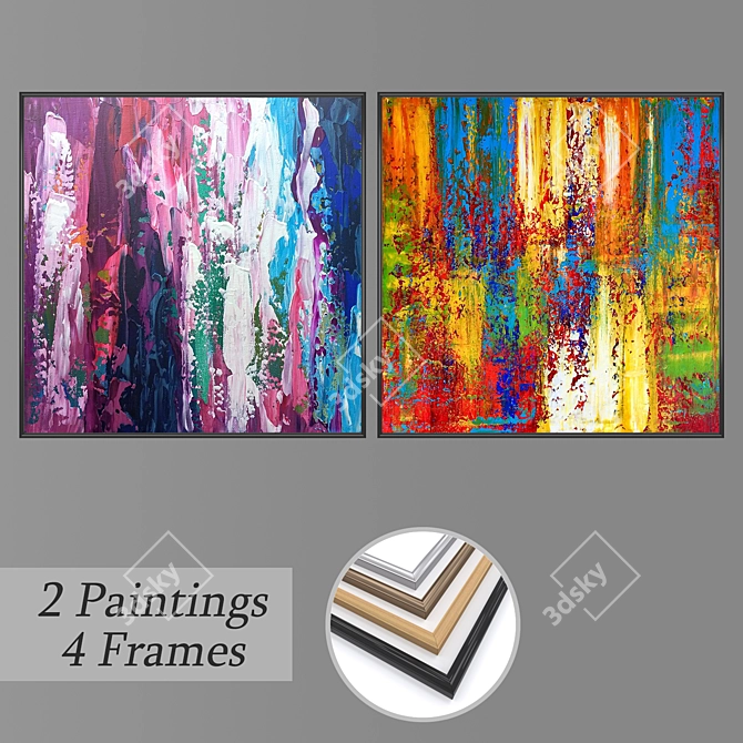 Elegant Wall Art Set with Frame Options 3D model image 1