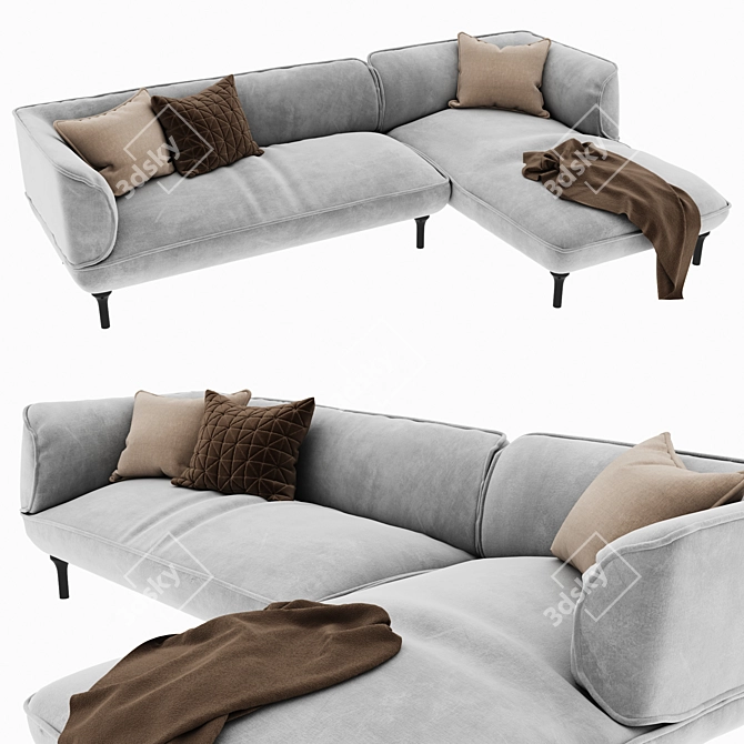 Modern Wood and Fabric Sofa 3D model image 2