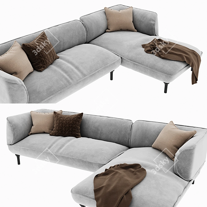 Modern Wood and Fabric Sofa 3D model image 3