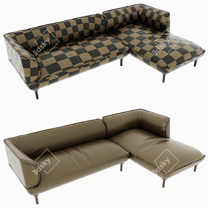 Modern Wood and Fabric Sofa 3D model image 4