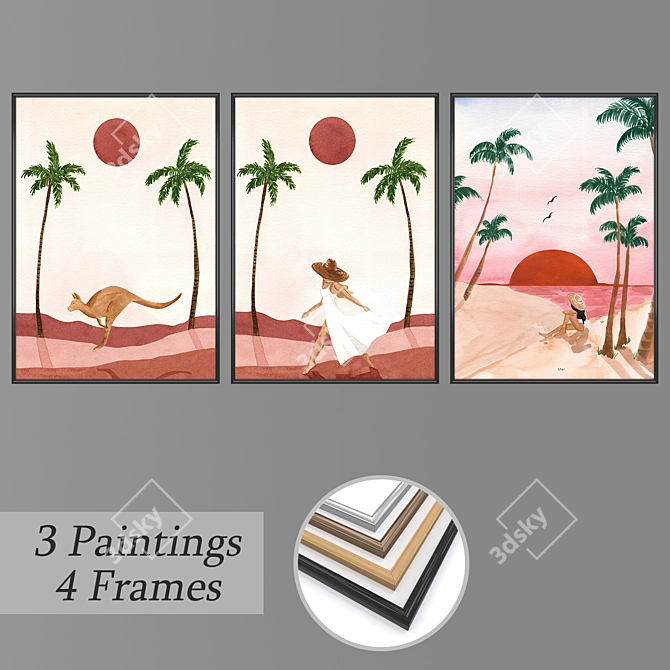 Modern Wall Art Set with Versatile Frames 3D model image 1