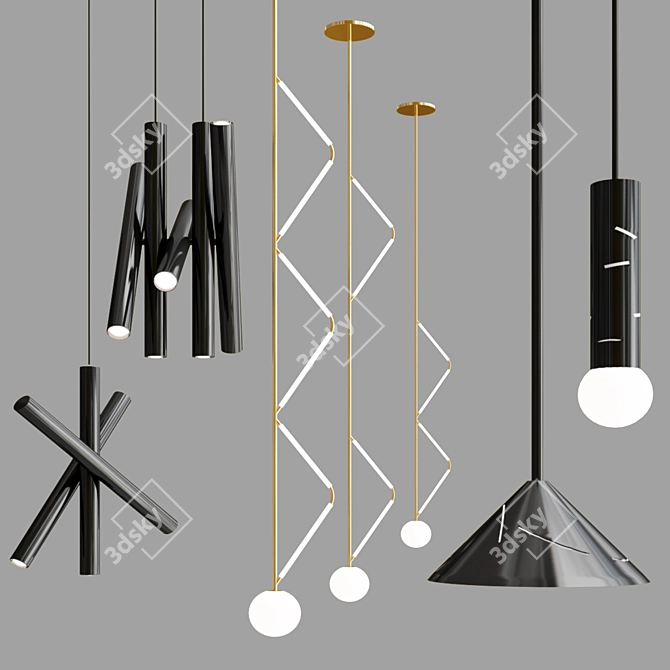 Modern Pendant Light Collection: Birch, Silver, Side Triangle 3D model image 1