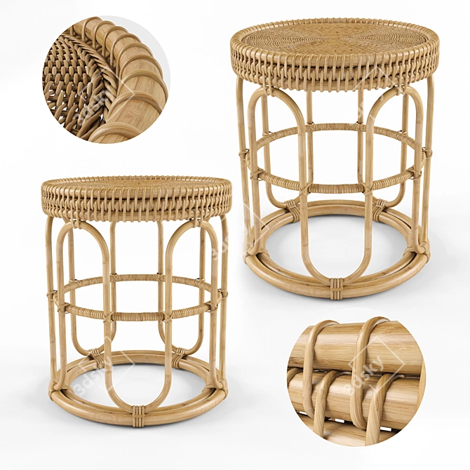 Elegant Rattan Bamboo Side Table 3D model image 3