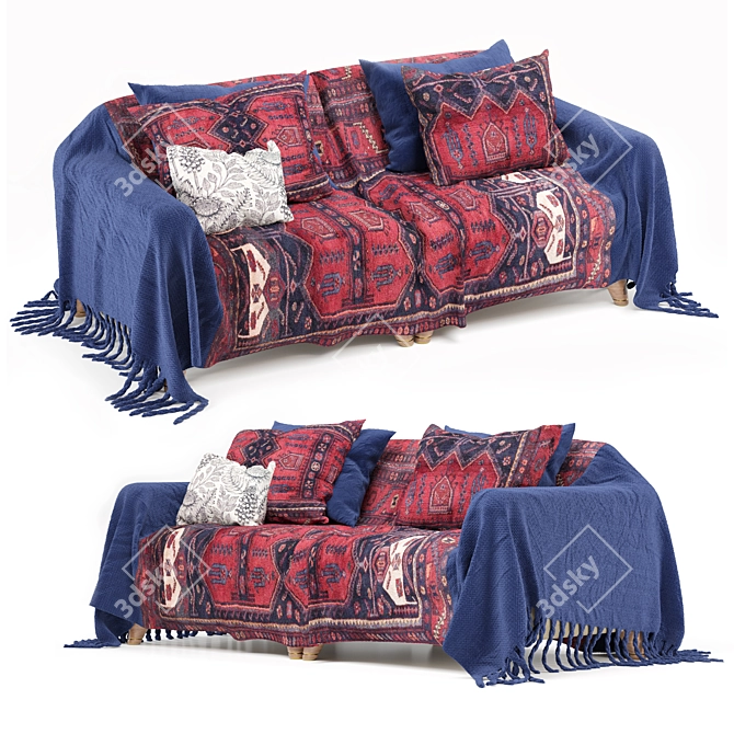 Boho-Style Sofa with Cover 3D model image 2