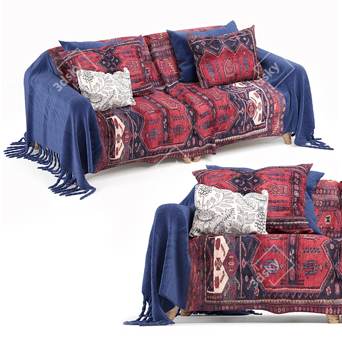 Boho-Style Sofa with Cover 3D model image 4