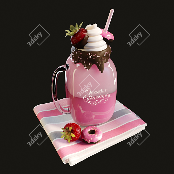 Strawberry Bliss Milkshake 3D model image 1