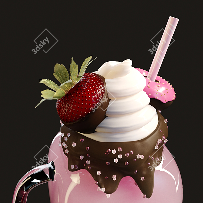 Strawberry Bliss Milkshake 3D model image 2