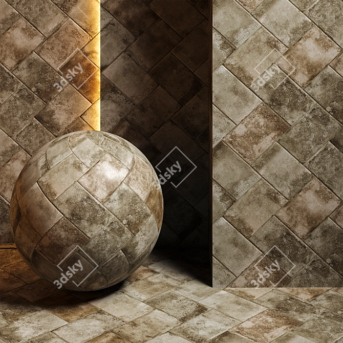 Rustic Rusty Tile Texture 3D model image 1