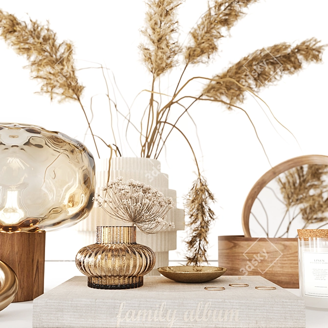 Elegant Decor Set—Vases, Candle, Gold Sculpture 3D model image 3