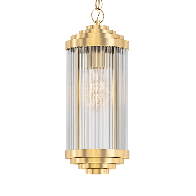 Brass Ribbed Glass Art Deco Suspension 3D model image 1