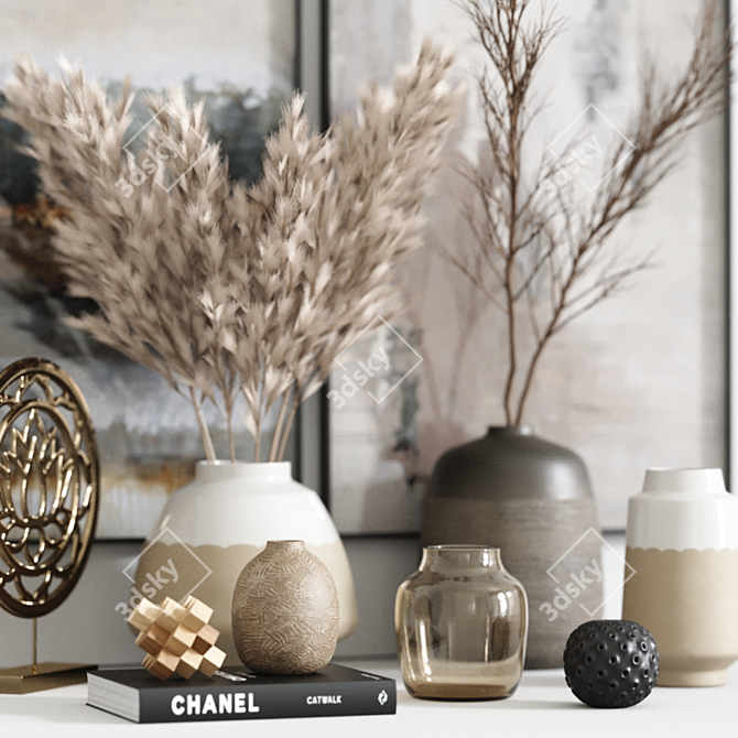 Pampa Grass Vase Décor: Stunning 3D Model 3D model image 3