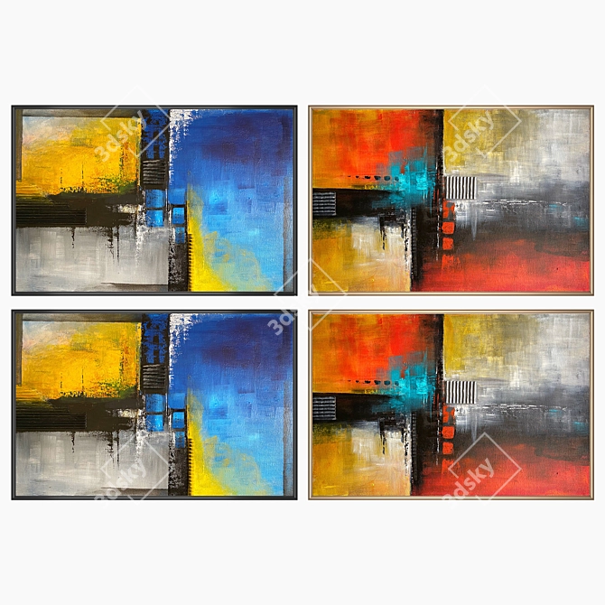Diverse Wall Art Set No. 2563: 2 Paintings, 4 Frame Options 3D model image 2