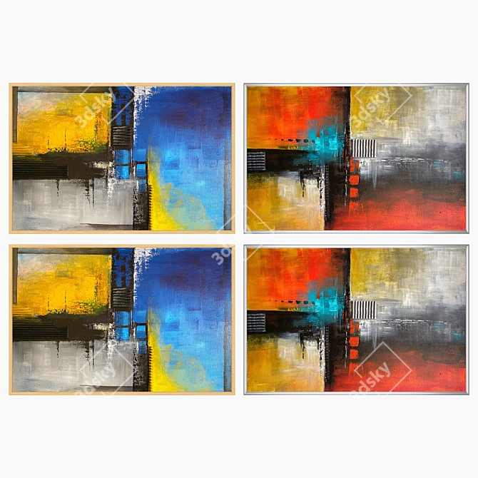 Diverse Wall Art Set No. 2563: 2 Paintings, 4 Frame Options 3D model image 3