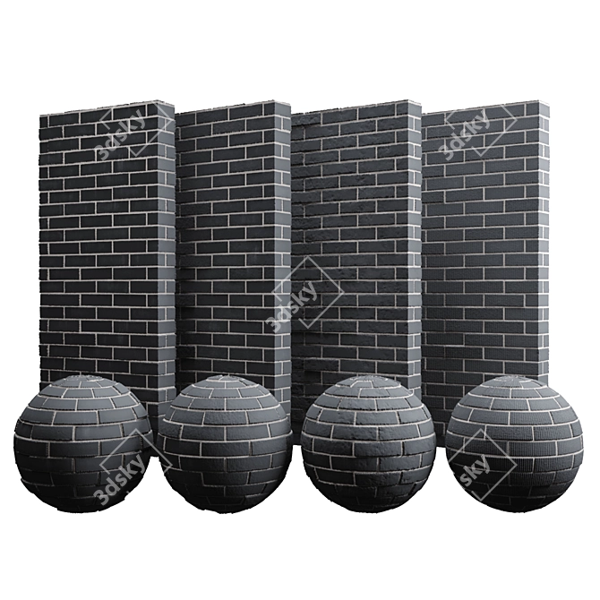 Sleek Black Brick Tiles 3D model image 4