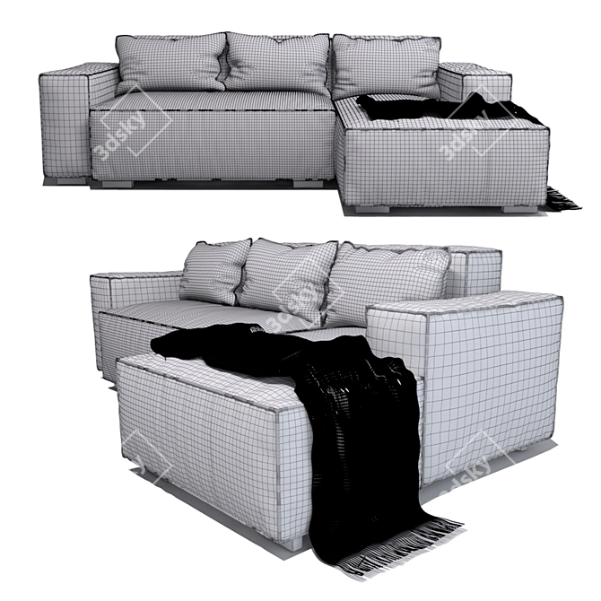 Modern Cozy Sofa with Plaid 3D model image 2