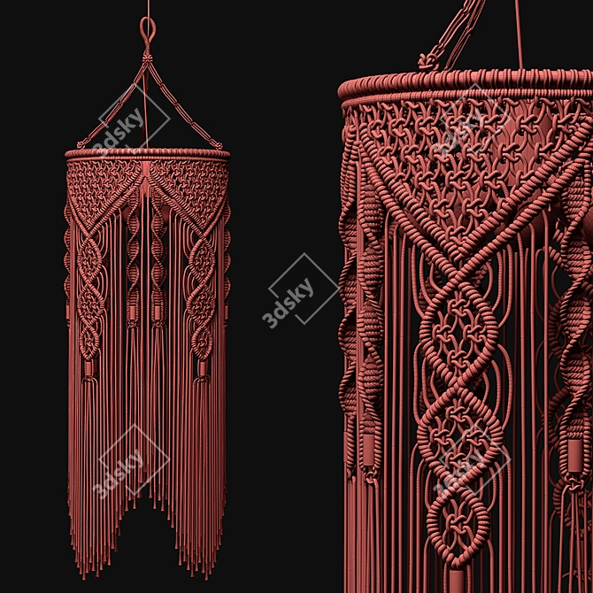 Boho Macrame Pendant Light 3D model image 2