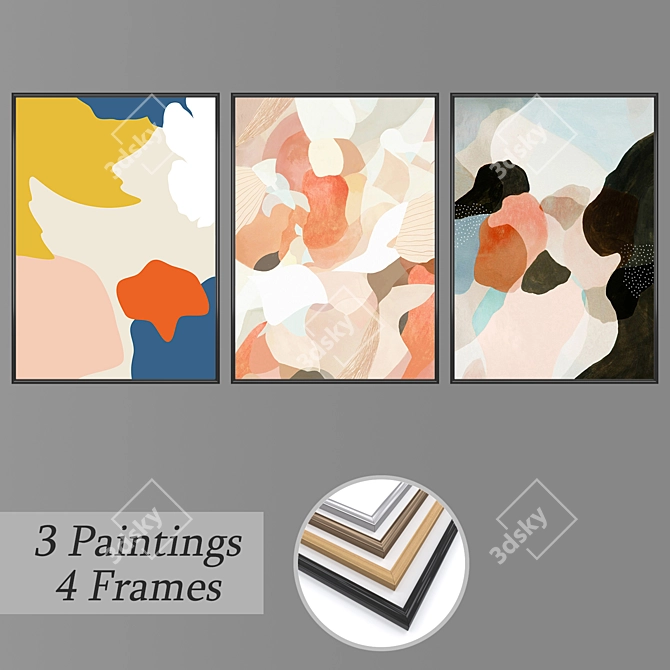 Modern Wall Painting Set 3D model image 1