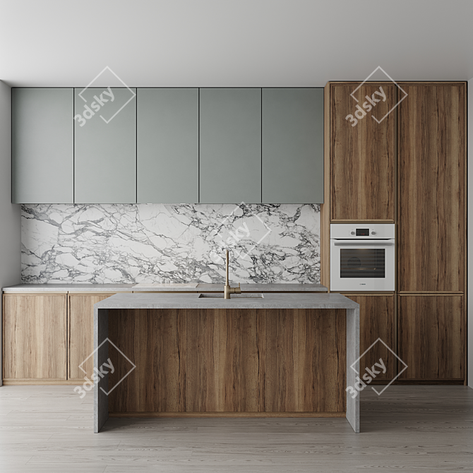 Modern Kitchen Set with Bosch Appliances 3D model image 1