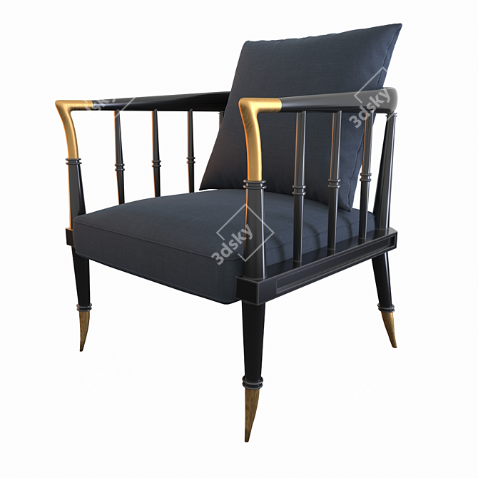 Vintage Brass-Accented Armchair 3D model image 1