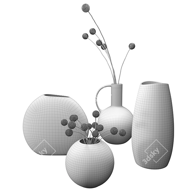 Stylish Vase Collection with Craspedia 3D model image 4