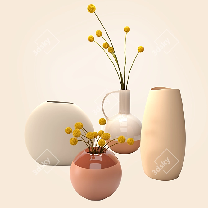 Stylish Vase Collection with Craspedia 3D model image 5