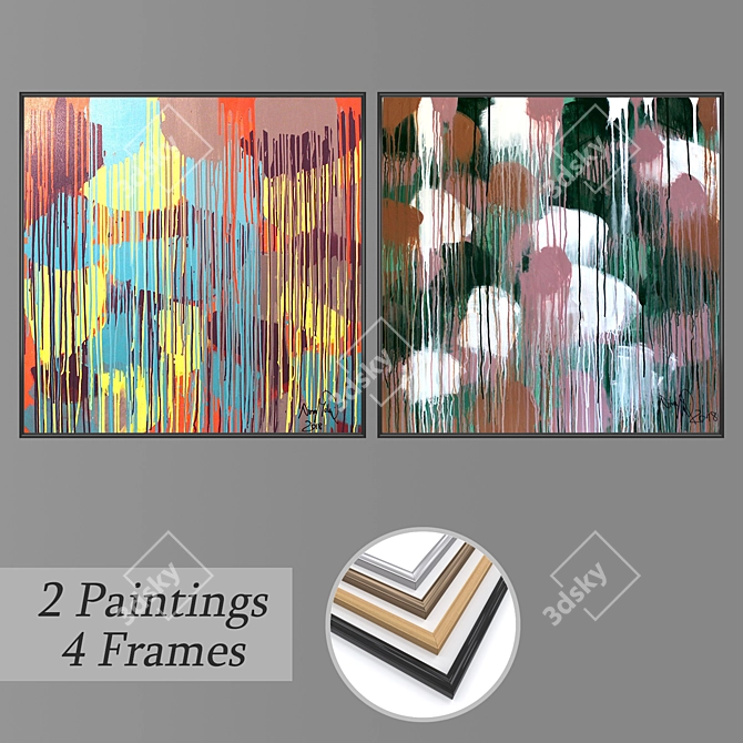 Artistic Wall Decor Set with Frames 3D model image 1