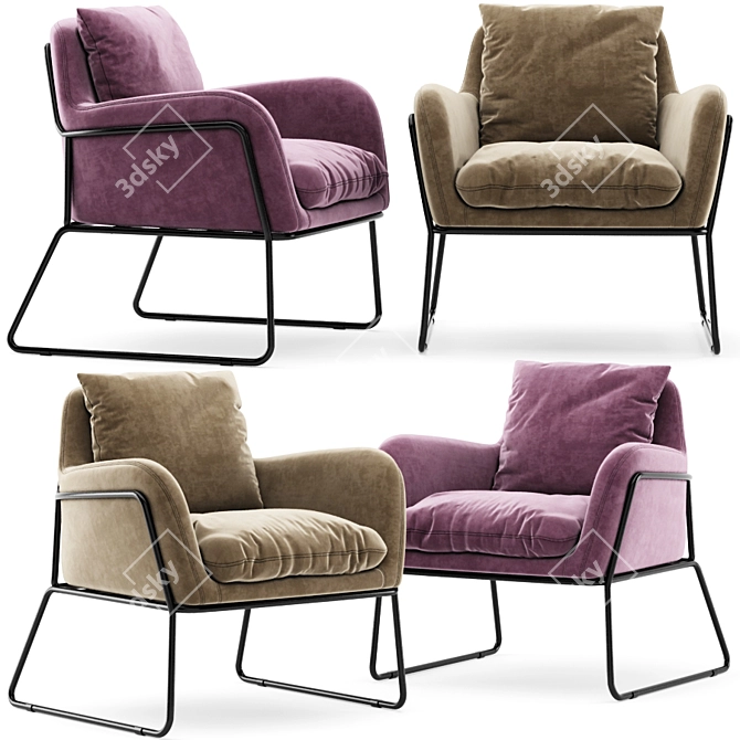 Gray Velvet Modern Accent Chair 3D model image 1