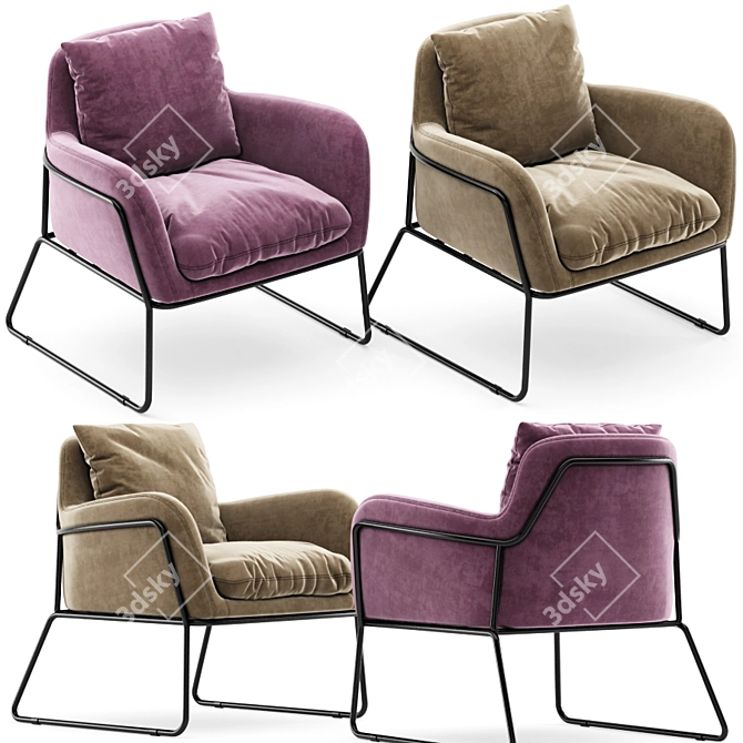 Gray Velvet Modern Accent Chair 3D model image 2