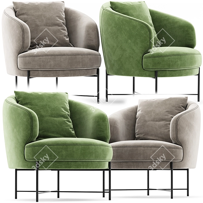 Elegant Emerald Velvet Accent Chair 3D model image 1