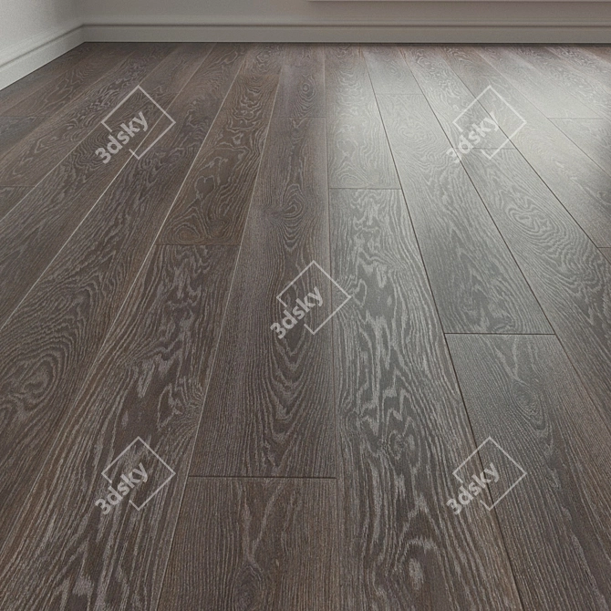Premium Oak Parquet Floors - Dark Brown 3D model image 1