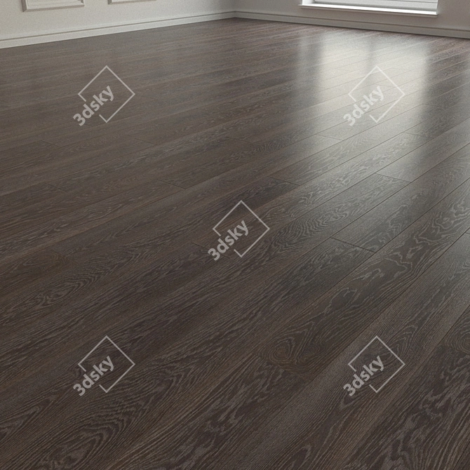 Premium Oak Parquet Floors - Dark Brown 3D model image 2