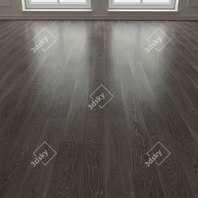 Premium Oak Parquet Floors - Dark Brown 3D model image 3
