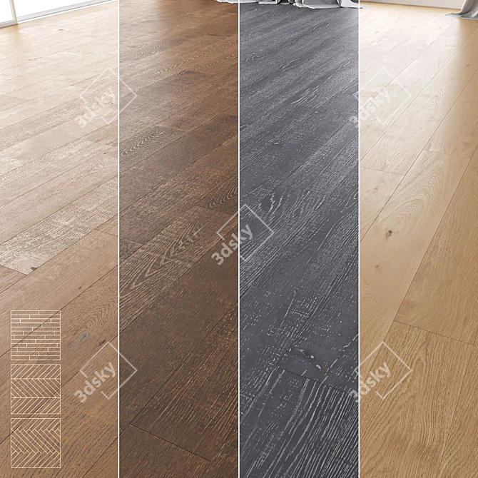Premium Wood Floor Set: Variety of Oak, Brick, Chevron Patterns 3D model image 1