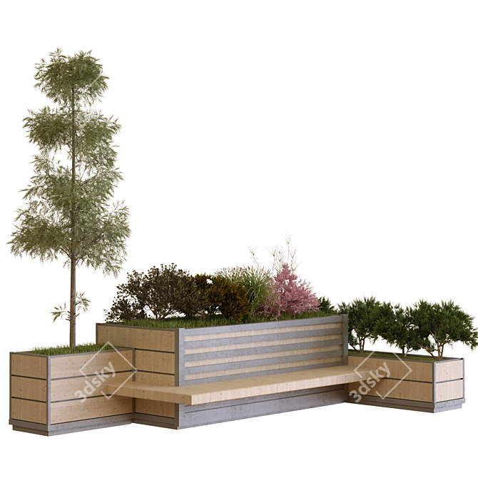 Green Oasis Tree Bench Set 3D model image 1