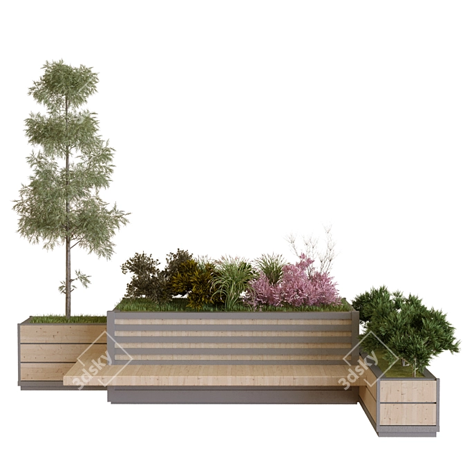 Green Oasis Tree Bench Set 3D model image 2