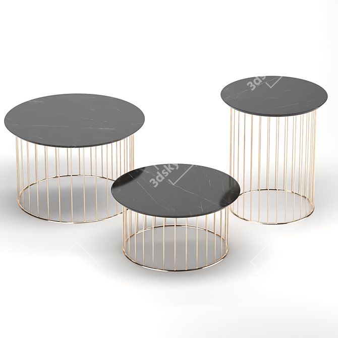 Marble and Metal Table Set 3D model image 1