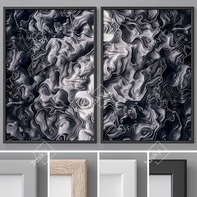 Modern Abstract Paintings Set, 60x90 cm, 4 Frame Colors 3D model image 1