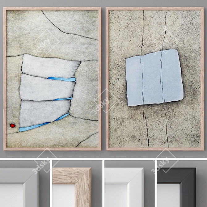 Abstract Paintings Set in Four Frames 3D model image 1