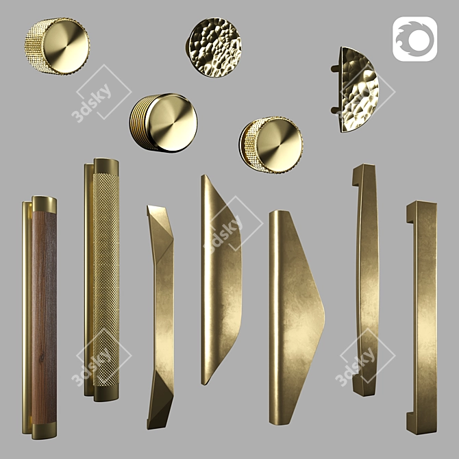 Brass Cabinet Handles Set 3D model image 1