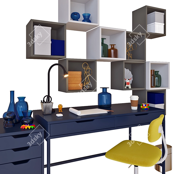 IKEA ALEX Work Desk with Drawers 3D model image 2