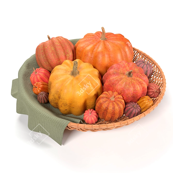 Rustic Pumpkin Basket 3D model image 1