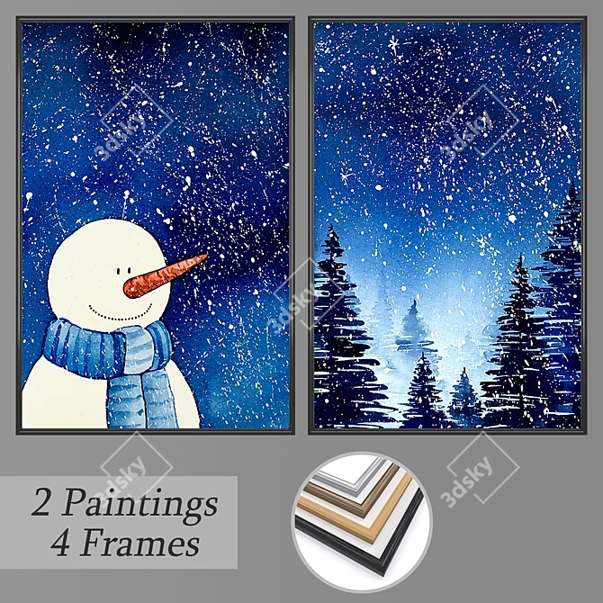 Multiframe Wall Paintings Set 3D model image 1